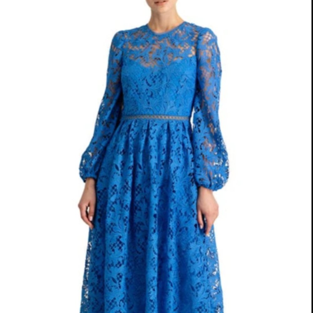 ML Monique Lhuillier Embroidered Lace Midi Dress, Marine Blue - 10